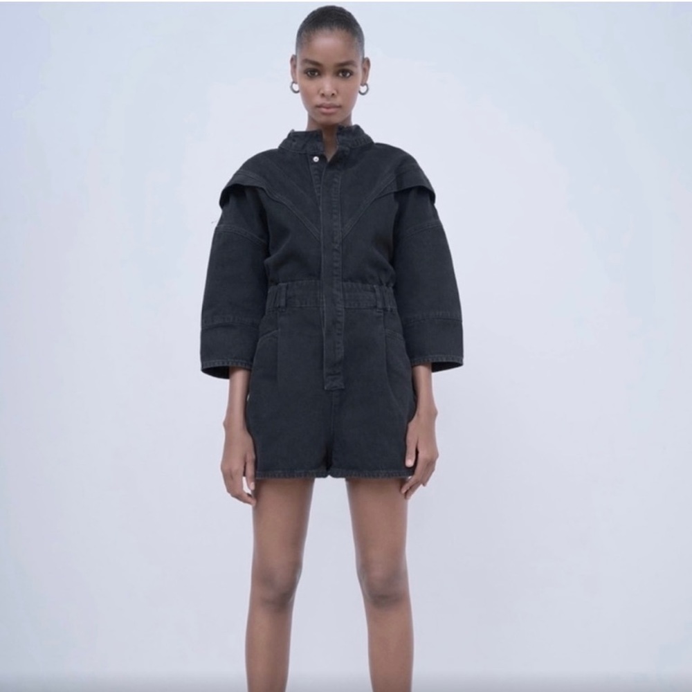 NWT Slovenia Black Denim Jean Snap Romper